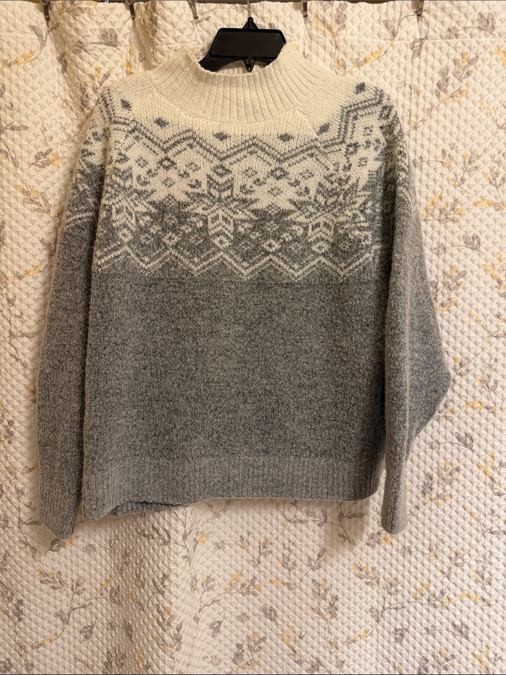 Old Navy Grey and Cream Nordic Mock Neck Sweater